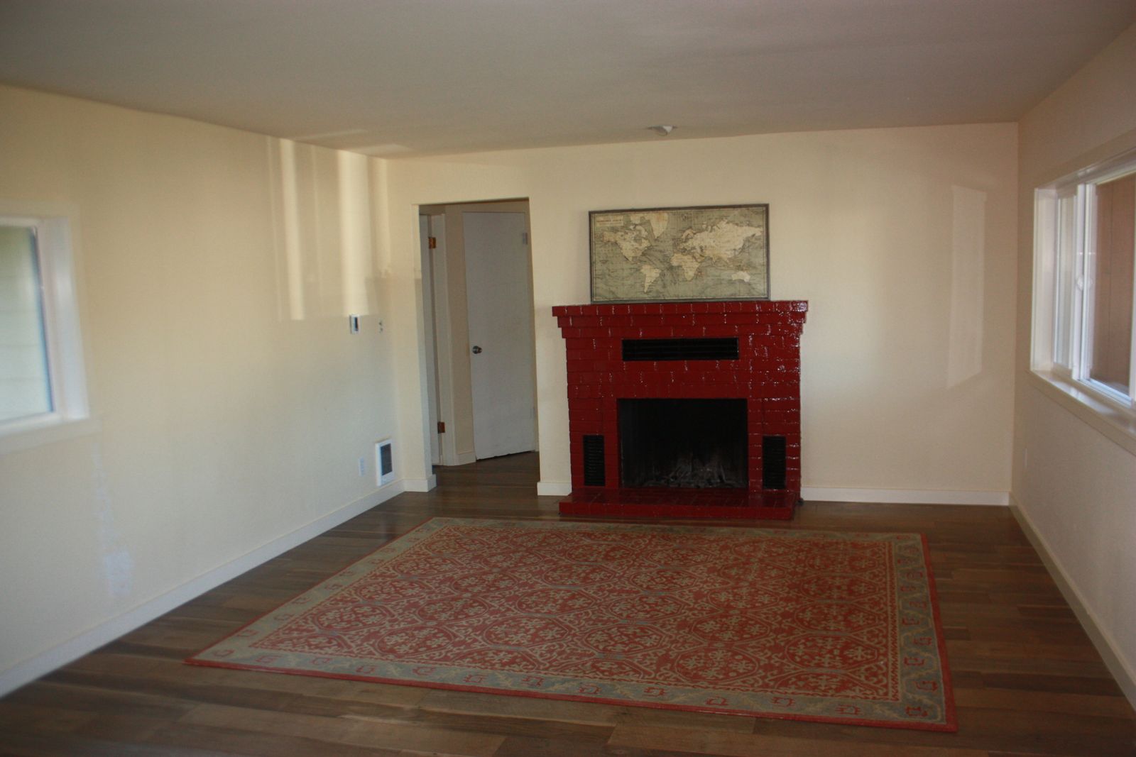 Freshly painted living room with fireplace